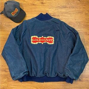 Vintage 80’s Gold Coast Las Vegas Casino Jean Bomber Jacket Hat Included RARE